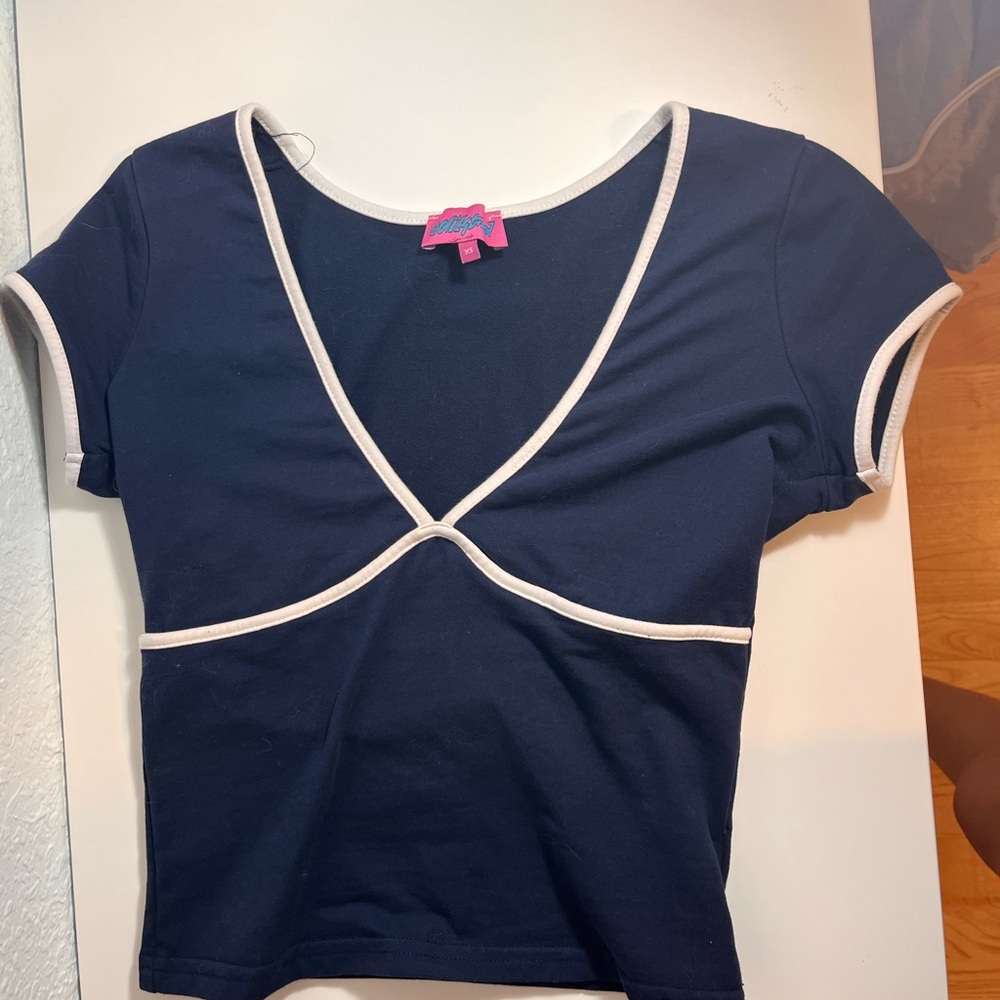 Edikted Blue Cap Sleeve Crop Top with Cut Out Design
